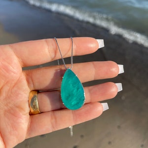Top Quality 100% Glowing Colombian Emerald Tear Drop Necklace Pendant Chain 925 Sterling Silver Art Deco Filigree Handmade Large Beautiful