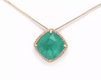 Natural Emerald Necklace, Genuine Emerald, Top Quality, Emerald and Diamond Necklace, May Birthstone Necklace, Gold or Silver