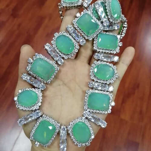 Beyond Luxury, Pale Green Natural Ethiopian Fire Opal and Diamond Choker Necklace, shops Palladium 925 Sterling Silver, Miraculous Charm Necklace