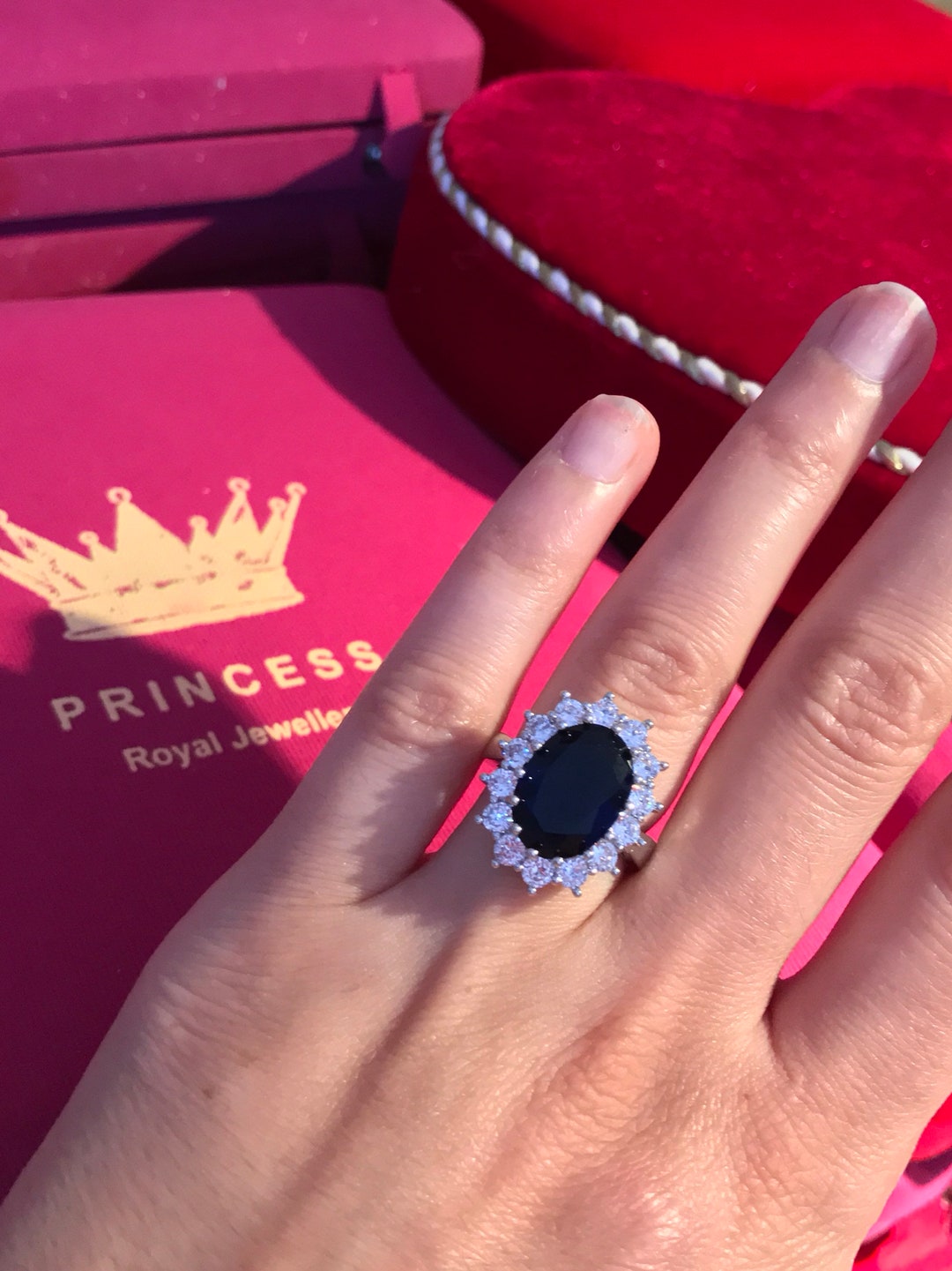 Buy Princess Diana Replica Ring 5ct Blue Sapphire With Diamond Halo Royal Engagement  Ring Inspired Vintage Bridal Jewelry for Her Online in India - Etsy