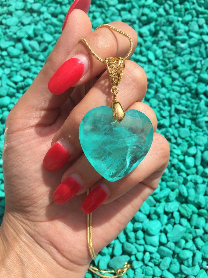 Titanic Natural Blue Colombian Emerald Heart of the Ocean Necklace Large Beautiful Unique Neon Bluish Green