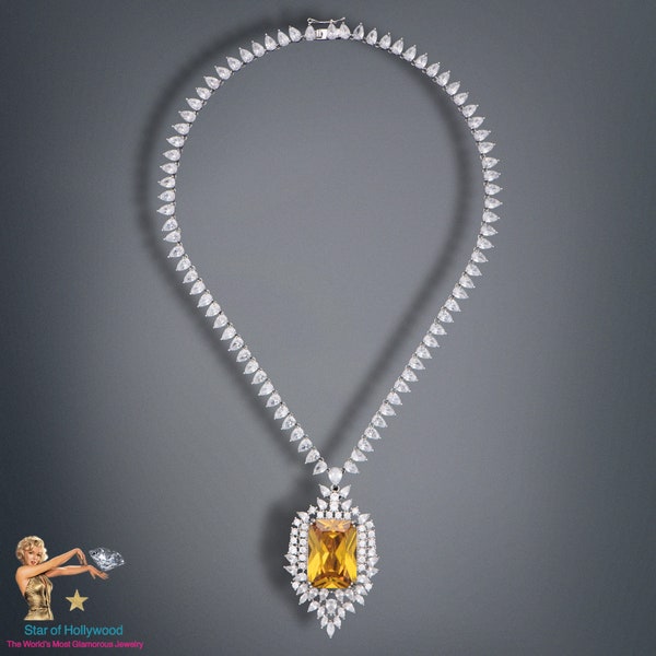Collier à breloques diamant jaune canari de conception miraculeuse, argent sterling 925, style art déco, collier glamour, collier de luxe, beau cadeau