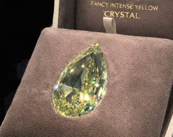 75 Carat Canary Yellow Diamond Ring, Huge Pear Crystal Ring, Statement Cocktail Ring, Celebrity Jewelry, Luxury Gift for Her, Golden Empress