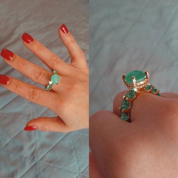 100% Genuine Mesmerizing Columbia Emerald Gem Multi Gemstone Ring Band, Handcrafted Masterpiece Natural Emerald Ring Emerald Engagement Ring