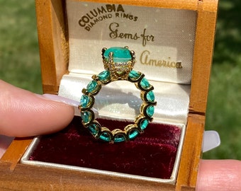 100% Genuine Mesmerizing Columbia Emerald Gem Multi Gemstone Ring Band, Handcrafted Masterpiece Natural Emerald Ring Emerald Engagement Ring