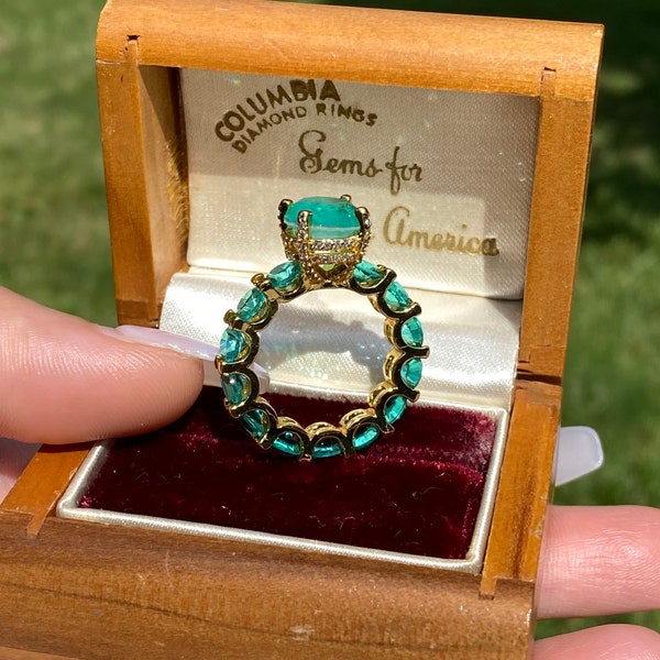 100% Genuine Columbia Emerald Gem Multi Gemstone Ring Band, Handcrafted Masterpiece, Natural Emerald Ring, Emerald Engagement Ring