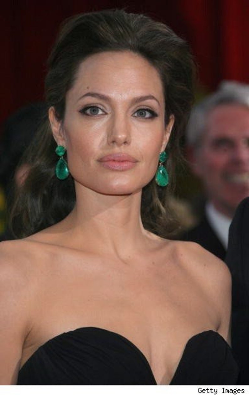 Angelina Jolie Inspired, Famous Hollywood Star, 100% Natural Vibrant Green Emerald Earrings, 18K Yellow Gold Vermeil, Emerald Jewels zdjęcie 4