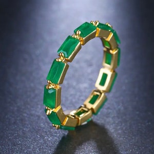 Minimalist Natural Zambian Emerald Eternity Band, Emerald Ring, Emerald 18K Yellow Gold Vermeil Engagement Band Ring, Gift for Her