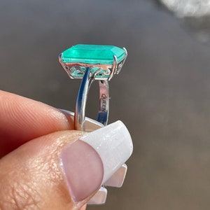 100% Glowing Genuine Colombian Emerald Ring, Minimalist Small Dainty, Natural Emerald Ring with Exotic Neon Color & Glow 925 Sterling Silver image 6