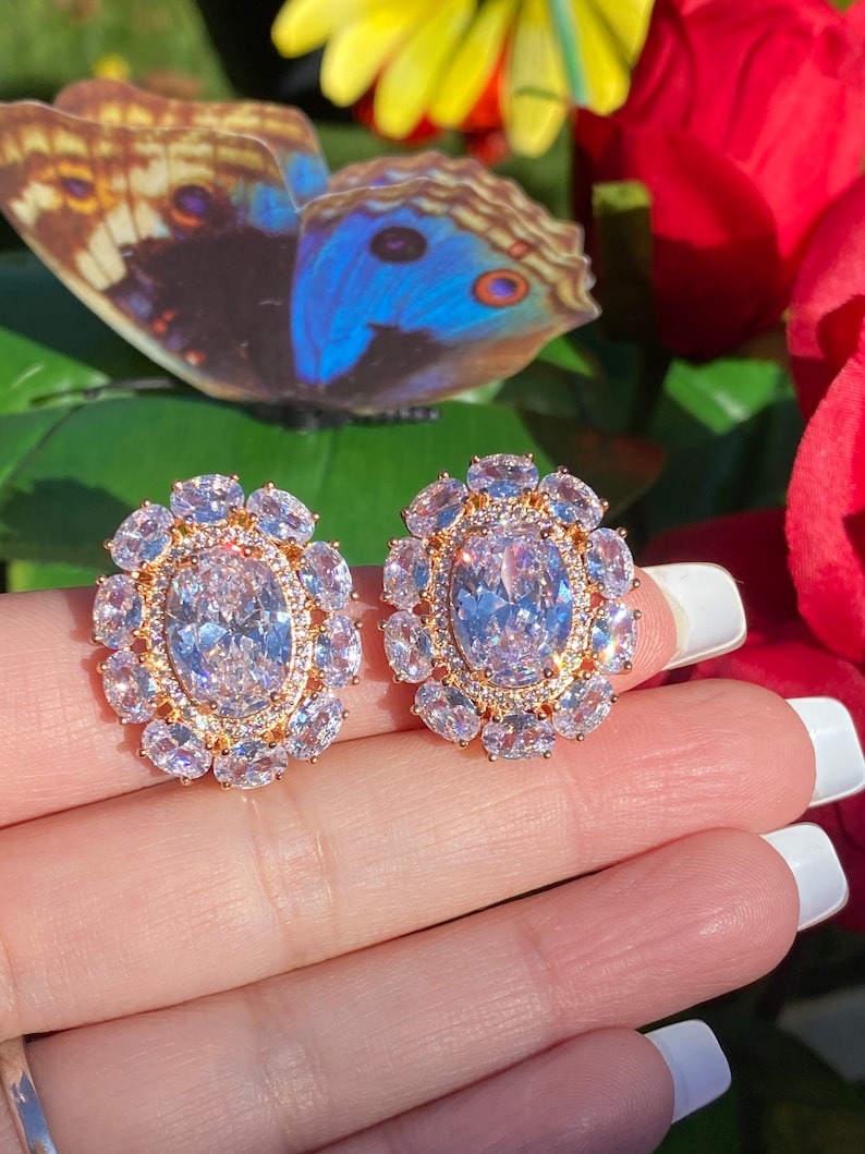 100% Natural Austrian Crystal Earrings, Shines and Sparkles like nothing else on earth, 14K Rose Gold Vermeil Multi stone Stud Earrings image 6