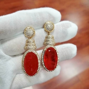 Natural Pigeon Blood Red Ruby Earrings , Ruby Earrings, Natural Ruby Earrings , Dangle and Drop Earrings, Raw Ruby Earrings, July Birthstone