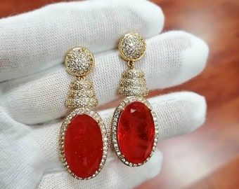 Natural Pigeon Blood Red Ruby Earrings , Ruby Earrings, Natural Ruby Earrings , Dangle and Drop Earrings, Raw Ruby Earrings, July Birthstone