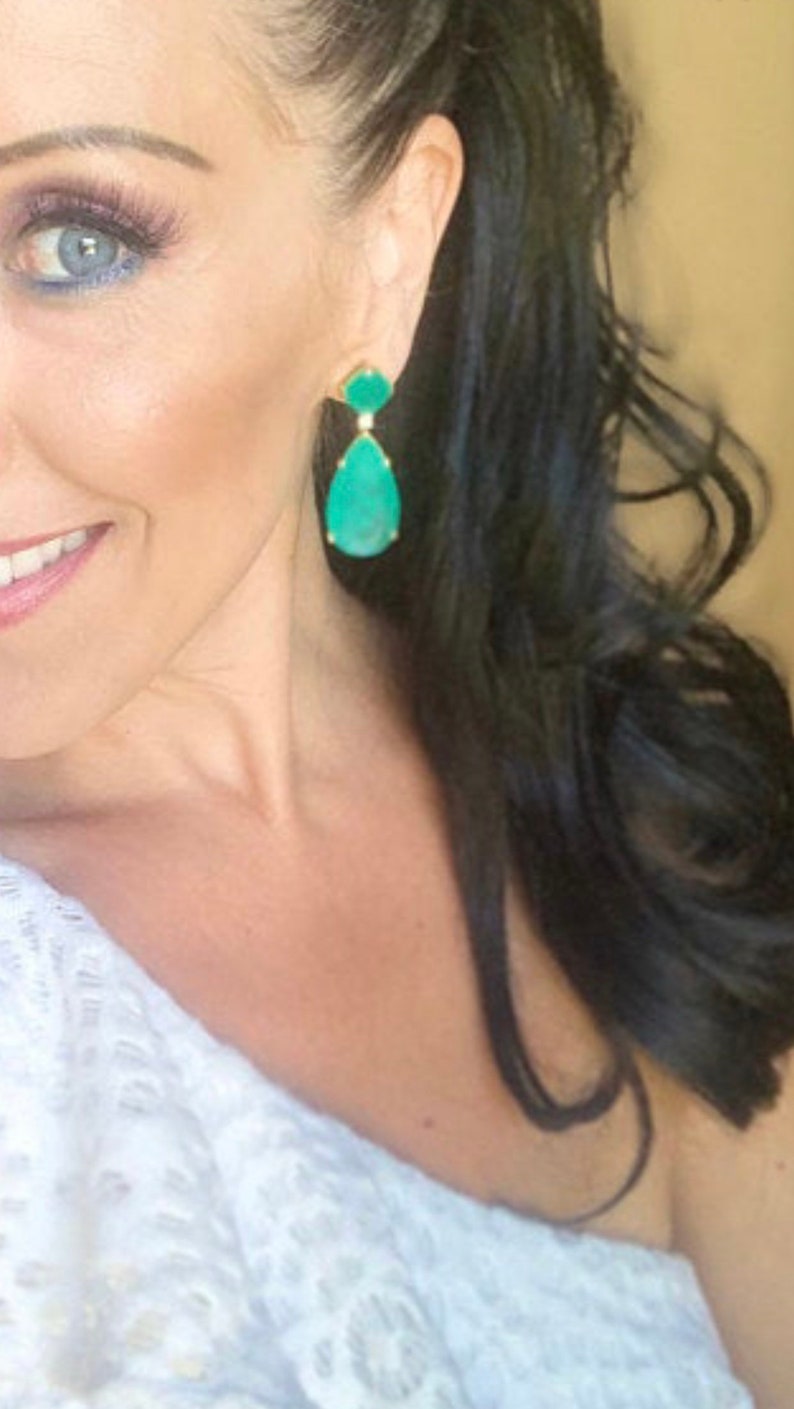 Angelina Jolie inspiriert, berühmter Hollywood-Star, 100% natürliche lebendige grüne Smaragd Ohrringe, 18K Gelbgold Vermeil, Smaragd Juwelen Bild 9