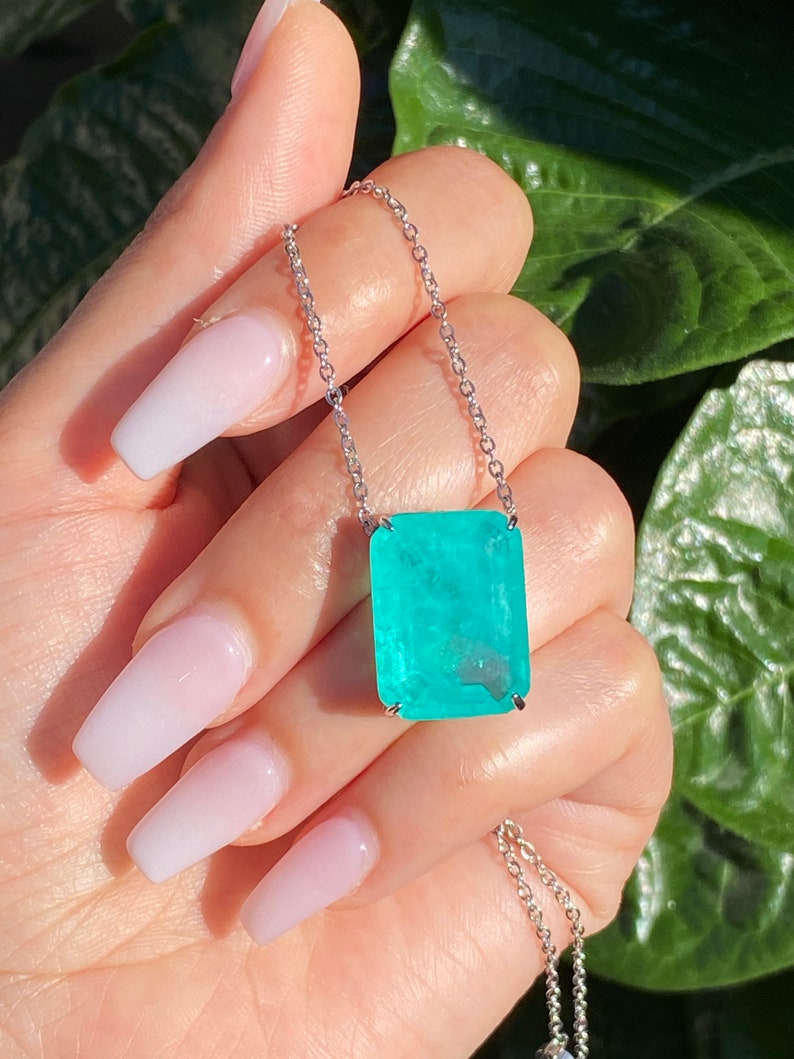 Handmade 100% Glowing Exotic Blue Natural Paraiba Tourmaline Rectangle Drop Necklace Pendant, Minimalist Paraiba Every Day Necklace, Gift image 8