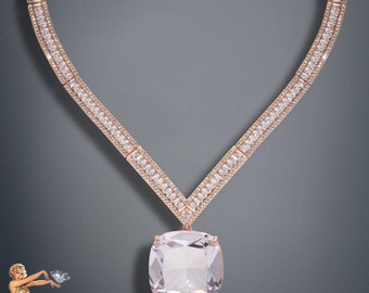 Elegant Diamond Choker Necklace, Large, Beautiful, Unique, 18K Rose Gold Vermeil, Charm Necklace, Genuine Austrian Crystal Necklace, Luxury