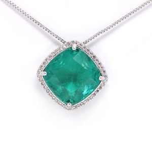 Natural Emerald Necklace, Genuine Emerald, Top Quality, Emerald and Diamond Necklace, May Birthstone Necklace, Gold or Silver