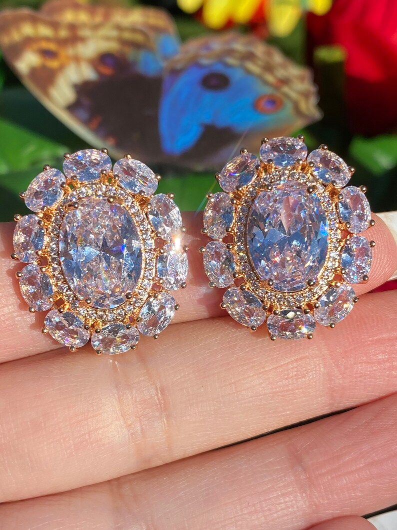 100% Natural Austrian Crystal Earrings, Shines and Sparkles like nothing else on earth, 14K Rose Gold Vermeil Multi stone Stud Earrings image 2