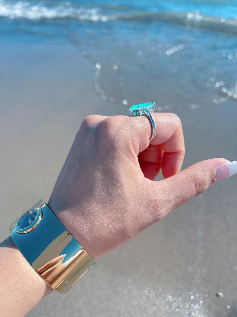 100% Glowing Genuine Colombian Emerald Ring, Minimalist Small Dainty, Natural Emerald Ring with Exotic Neon Color & Glow 925 Sterling Silver image 9