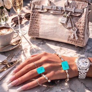 Lady America, Glowing Paraiba Tourmaline Bracelet, Minimalist Gold or Silver Bracelet, Dainty Crystal Bracelet, Luxury Gift for Her image 7
