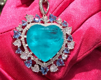 Ocean Blue Natural Paraiba Tourmaline Doublet Necklace Pendant with Amazing Exotic Neon Color and Glow