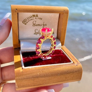 100% Columbia Ring, Ruby Gems for Lady America, Limited Edition, Multi Gem Band, Crafted in 18K Yellow Gold Vermeil, with Lifetime Warranty