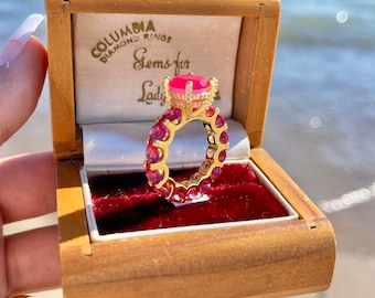 100% Columbia Ring, Ruby Gems for Lady America, Limited Edition, Multi Gem Band, Crafted in 18K Yellow Gold Vermeil, with Lifetime Warranty