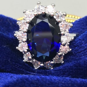 Royal Sapphire Ring, Inspired by Princess Diana, comes with golden coin of Prince Charles and Princess Diana, Sapphire and Diamond Ring image 6