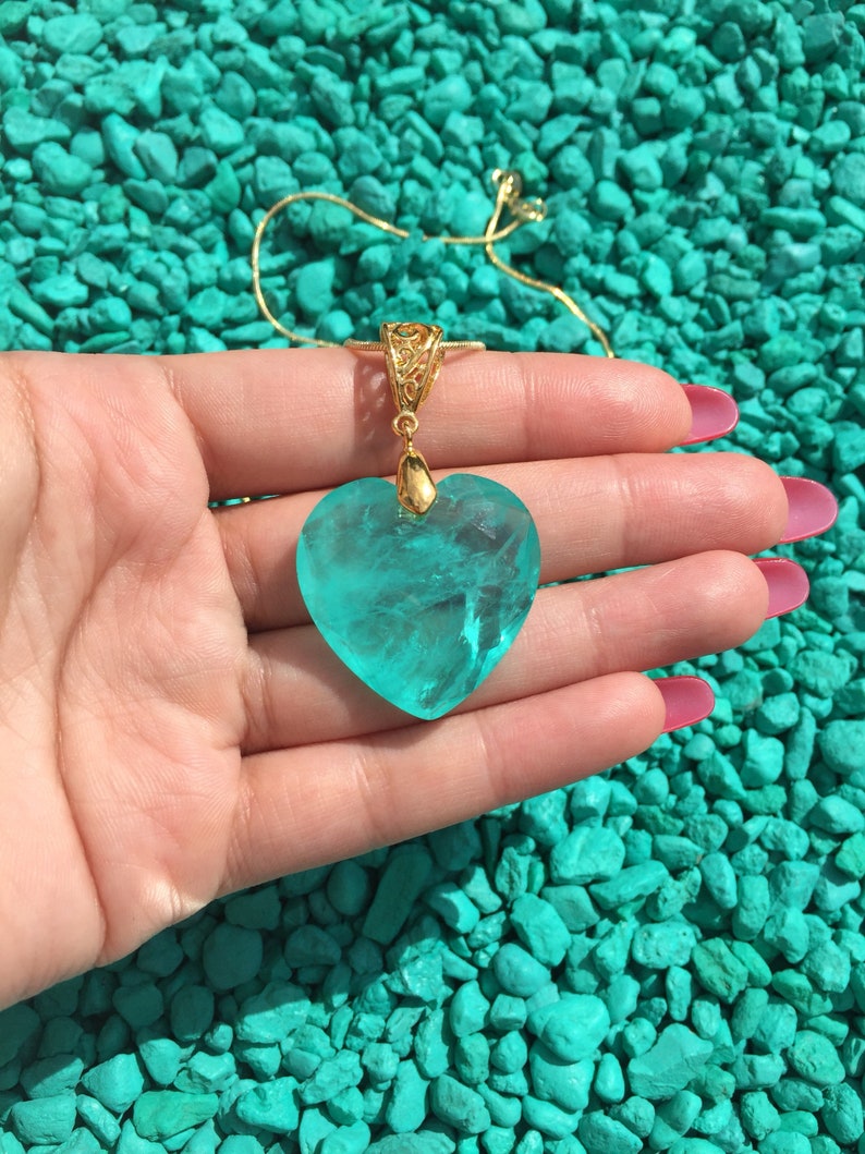 Titanic Natural Blue Colombian Emerald Heart of the Ocean Necklace Large Beautiful Unique Neon Bluish Green