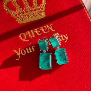 Lujo, Royal Elegance Pendientes colgantes con diamantes de esmeralda colombiana verde neón brillante natural Preciosa plata de ley 925 imagen 5