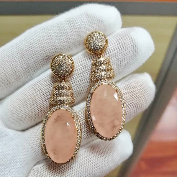 Morganit, natürliche Morganit Ohrringe Pfirsich Morganit Ohrringe, Luxus Morganit Juwelen, 14K Rose Gold Morganit Diamant November Geburtsstein