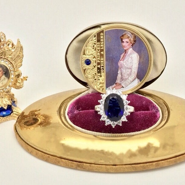 Sapphire and Diamond Ring, Princess Diana Style Royal Memorabilia