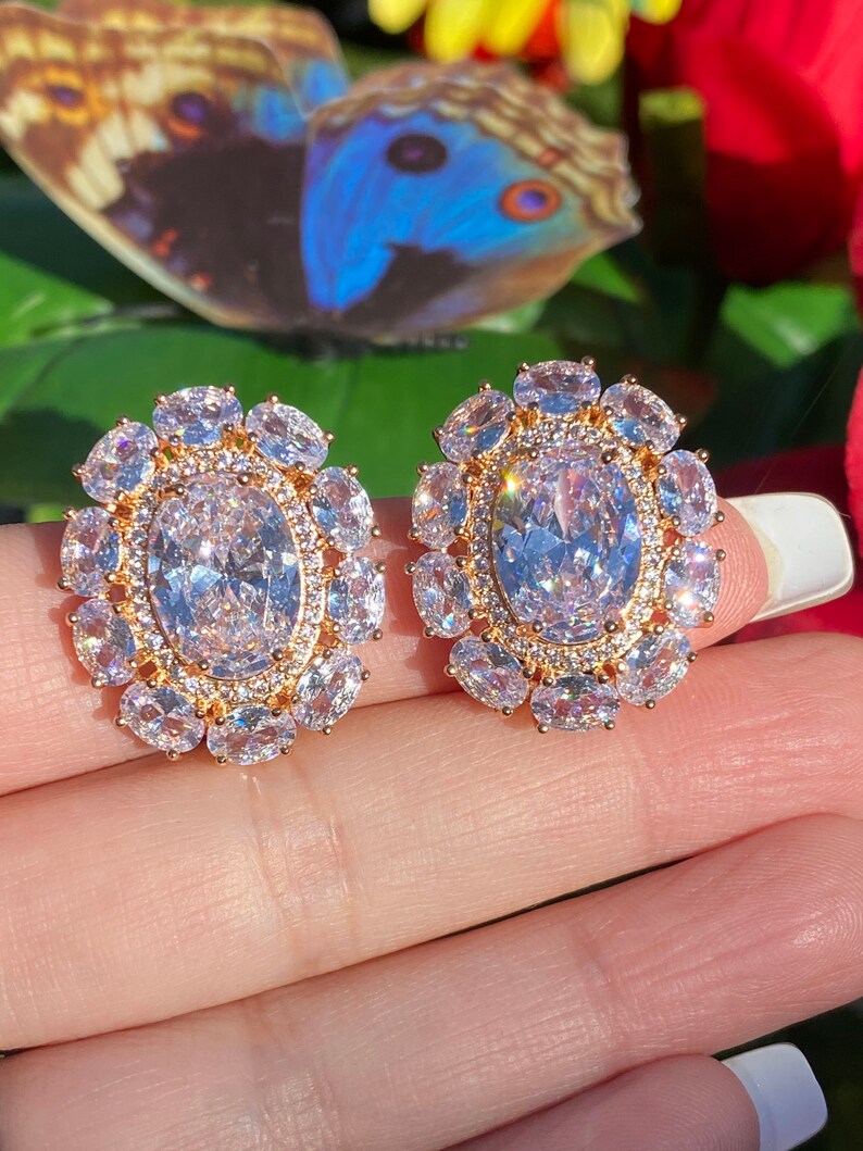 100% Natural Austrian Crystal Earrings, Shines and Sparkles like nothing else on earth, 14K Rose Gold Vermeil Multi stone Stud Earrings image 1