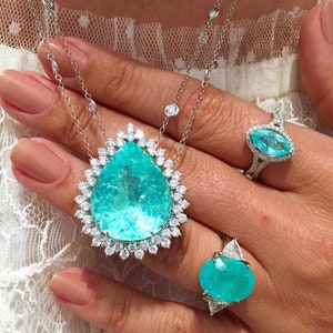 Glowing Icy Blue Natural Paraiba Tourmaline Necklace with Double Chain, Caribbean Vivid Blue, Exotic Neon Gemstone, with Austrian Crystals