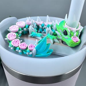 Rose Dragon Tumbler Topper: Stanley Cup Accessory, Fits 10mm Straws or smaller