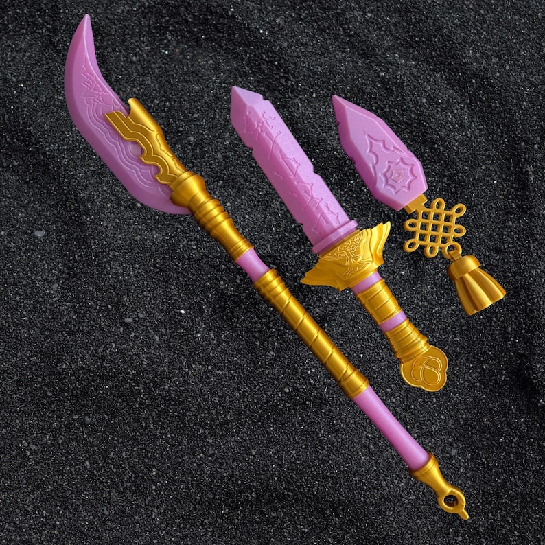 Espada Rumi, Mira Glaive y daga Zoey del K-Pop que brillan en la oscuridad, duraderas y seguras para eventos de anime y cosplay. Lavender ALL 3