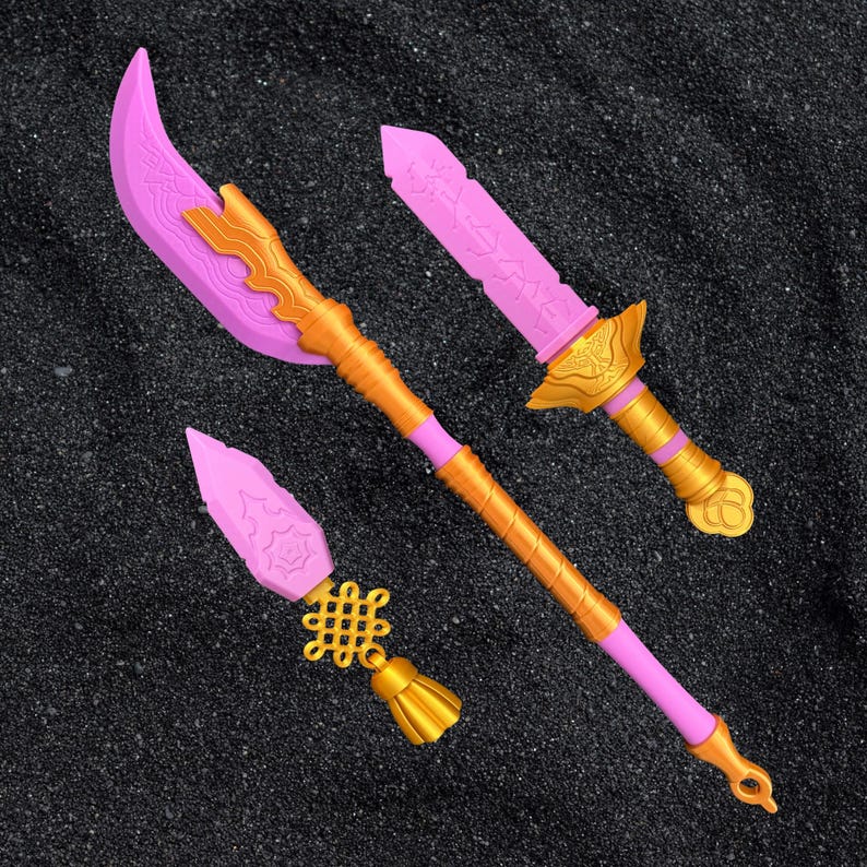 Espada Rumi, Mira Glaive y daga Zoey del K-Pop que brillan en la oscuridad, duraderas y seguras para eventos de anime y cosplay. Purp Glow ALL 3