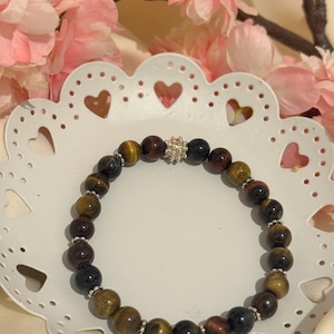 Tiger&#39;s eye bracelet, gemstone bracelet, healing stone, silver, bracelet, gift