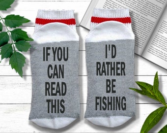 Funny Fishing Socks - If You Can Read This I'd Rather Be Fishing - Gift for Fisherman | Funny Fishing Gift for Men | Fishing Gift for Dad