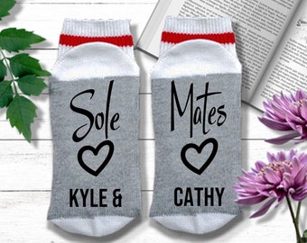 Couples Gift - Custom Sole Mates Socks with Names - Long Distance Relationship Gift for Boyfriend, Engagement Gift, His and Hers