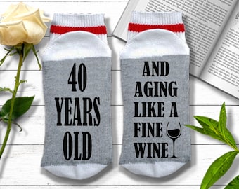 40th Birthday Socks - 40 Years Old and Aging Like a Fine Wine - Gift for Fortieth Birthday | Funny 40 Birthday Gift for Women or Men