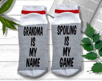 Cute Grandma Socks - Grandma is My Name Spoiling is My Game - Gifts for Grandma from Grandkids | Christmas Gifts for New Grandma