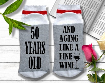 50th Birthday Gift - 50 Years Old Aging Like a Fine Wine - Fiftieth Birthday Socks | Funny 50th Birthday Gift for Women or Men