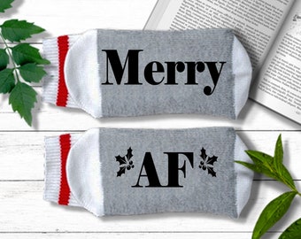 Funny Christmas Socks - Merry AF - Christmas Gift, If You Can Read This Christmas Socks for Women Men, Holiday Socks, Stocking Stuffer