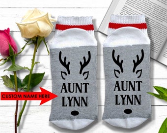 Custom Christmas Socks | Personalized Christmas Socks with Reindeer Image | Christmas Sock Exchange | Matching Christmas Clothes for Family