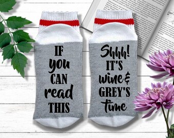 Grey's Anatomy Socks - Shh! It's Wine and Grey's Time - Greys Anatomy Gift