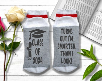 Grad 2024 Gift - Grad 2024 Smarter Than I Look - High School Grad Gift for Her | College Graduation Gift for Him | Graduation Socks