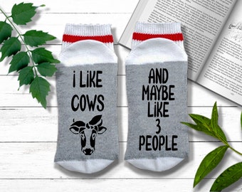 Cow Socks - I Like Cows and Maybe 3 People - Farmer Gift, Funny Heifer Socks, Ranch and Farm Wear