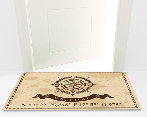 Doormat With Your Address Coordinates & Compass Non-slip