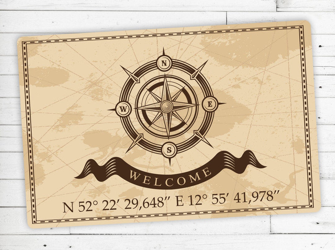 reason様 Doormat With Your Address Coordinates & Compass Non-slip