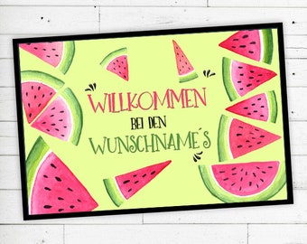 Dreckspatz® Fußmatte Melone mit Ihrem Namen oder Text Rutschfest | Waschbar | Hochwertig | Aussenbereich | Schmutzfangmatte | Türmatte |